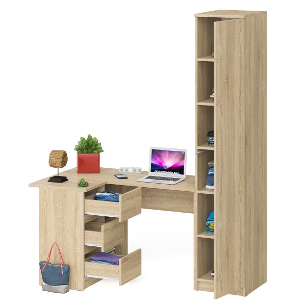 Комплект Стол компьютерный МС-16 левый + Пенал МШ 400.1, дуб сонома