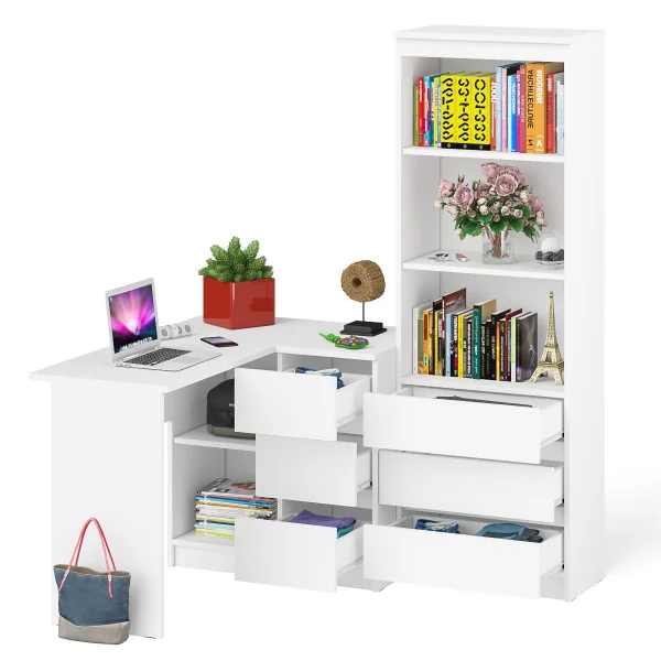 Комплект Мори Стол компьютерный МС-16 + Стеллаж МСТ 600.3 белый