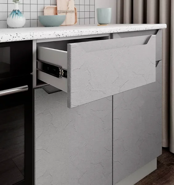 Кухня Тренто 2,0 штукатурка серая с интегрированными ручками