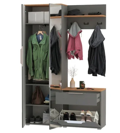 Модульная прихожая Октава серый графит/дуб крафт золотой