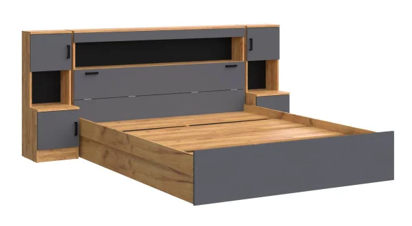 Кровать Бася с надстройкой с тумбами дуб крафт/графит Кровать Бася с надстройкой с тумбами дуб крафт/графит