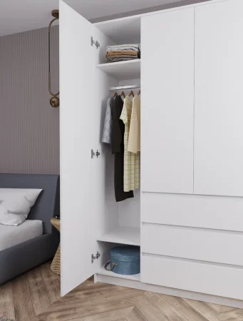 Шкаф для одежды с ящиками Мори МШ 1600 белый