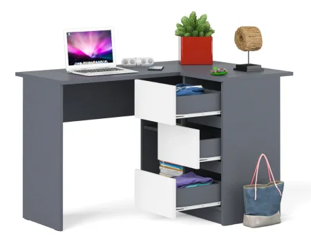 Угловой компьютерный стол МС-16 графит/белый (правый)