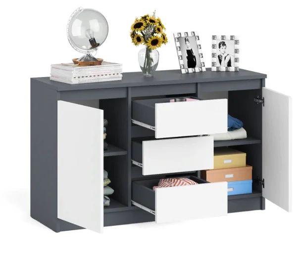 Комод-тумба три ящика и две дверки МК 1200.3 графит/белый Комод-тумба три ящика и две дверки МК 1200.3 графит/белый