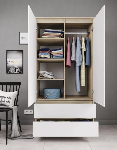 Шкаф двухдверный Мори МШ 900.1 дуб сонома/белый