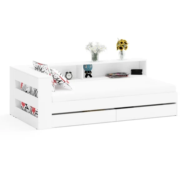 Кровать с ящиками 900 с прикроватным блоком Ксения белый Кровать с ящиками 900 с прикроватным блоком Ксения белый