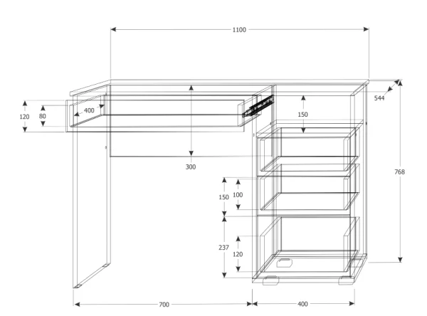 Стол компьютерный Юпитер белый текстурный/дуб крафт золотой/бетонный камень