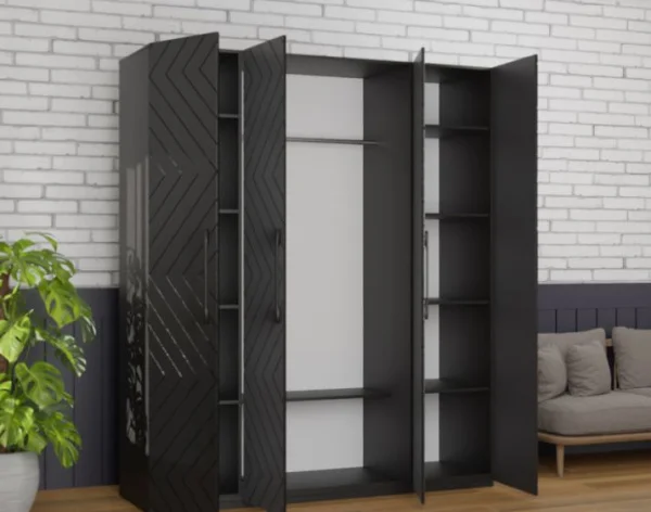 Шкаф 4-х створчатый Копенгаген венге/черный матовый