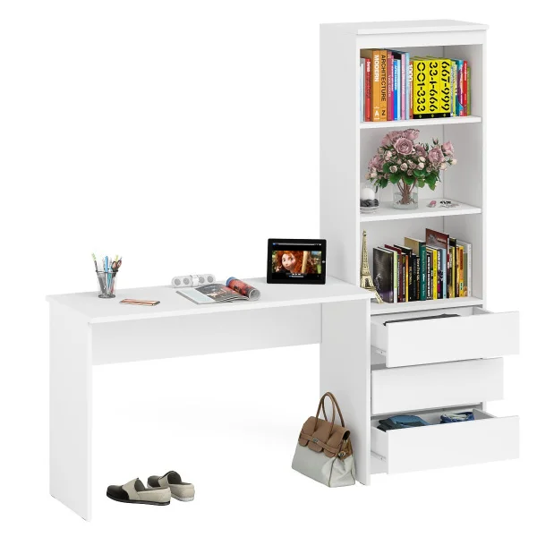 Комплект Мори Стол письменный МСП 1200.1 + Стеллаж МСТ 600.3 белый