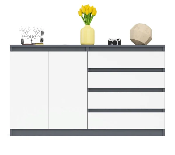 Комод широкий четыре ящика и две дверки МК 1600.1 графит/белый Комод широкий четыре ящика и две дверки МК 1600.1 графит/белый