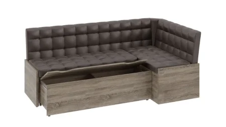 Скамья угловая Форест со спальным местом дуб сонома трюфель, кожзам коричневый