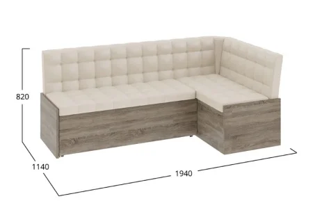 Скамья угловая Форест со спальным местом дуб сонома трюфель, кожзам бежевый