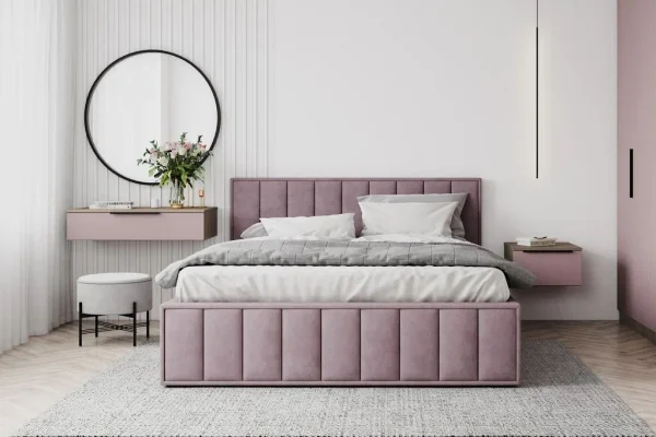 Кровать Лана 160х200 с подъемным механизмом, велюр пудра Кровать Лана 160х200 с подъемным механизмом, велюр пудра