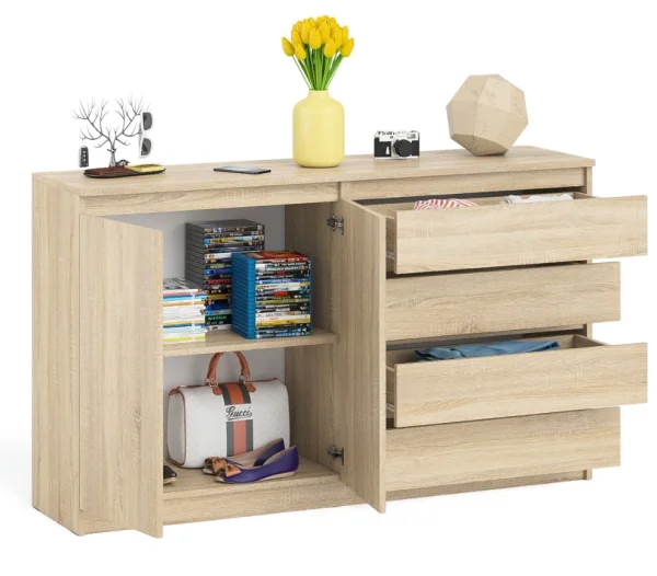 Комод широкий четыре ящика и две дверки МК 1600.1 дуб сонома Комод широкий четыре ящика и две дверки МК 1600.1 дуб сонома