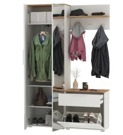 Модульная прихожая Октава белый шагрень/дуб крафт золотой