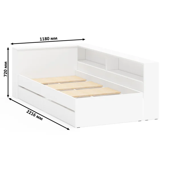 Кровать с ящиками 900 с прикроватным блоком Ксения белый Кровать с ящиками 900 с прикроватным блоком Ксения белый