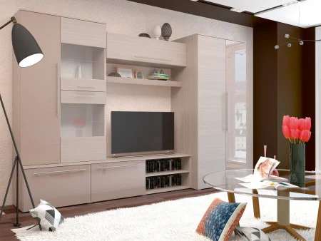 Стенка Монако МДФ ясень шимо светлый/капучино глянец