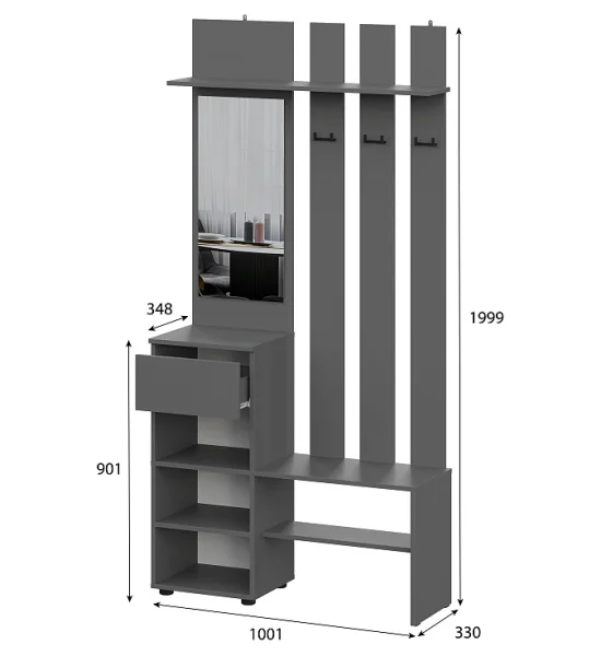 Вешалка с зеркалом Денвер графит серый Вешалка с зеркалом Денвер графит серый