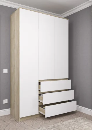 Шкаф трехдверный Мори МШ 1200.1 дуб сонома/белый