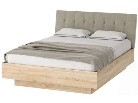 Кровать Соната КРС-1600 дуб сонома, изголовье велюр SAND