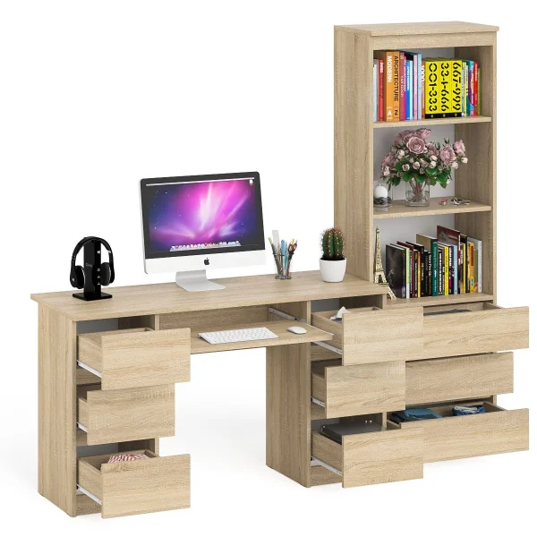 Комплект стол компьютерный МС-2 + Стеллаж МСТ 600.3 дуб сонома
