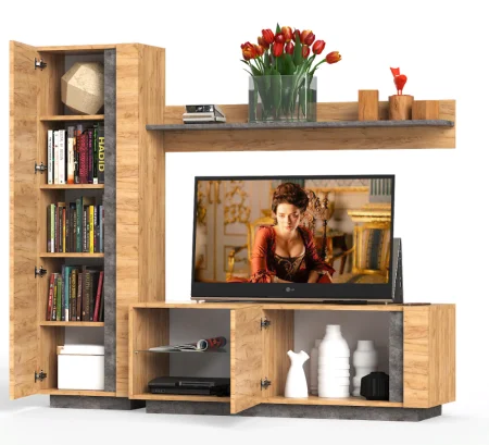 Модульная гостиная Арчи дуб крафт золотой/камень тёмный