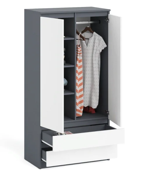 Шкаф два ящика и две дверки МШ 900.1 графит/белый