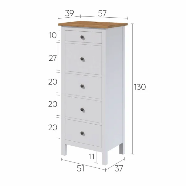 Комод 5 ящиков Кымор белый/светло-коричневый Комод 5 ящиков Кымор белый/светло-коричневый