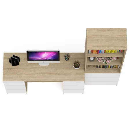 Комплект стол компьютерный МС-2 + Стеллаж МСТ 600.3 дуб сонома/белый