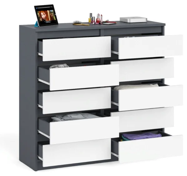 Комод десять выдвижных ящиков МК 1200.10 графит/белый Комод десять выдвижных ящиков МК 1200.10 графит/белый