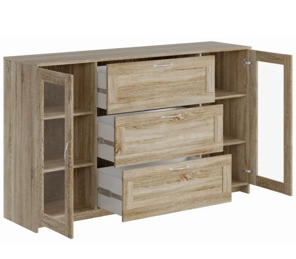 Тумба Сириус 2 двери со стеклом и 3 ящика дуб сонома (156х95) Тумба Сириус 2 двери со стеклом и 3 ящика дуб сонома (156х95)