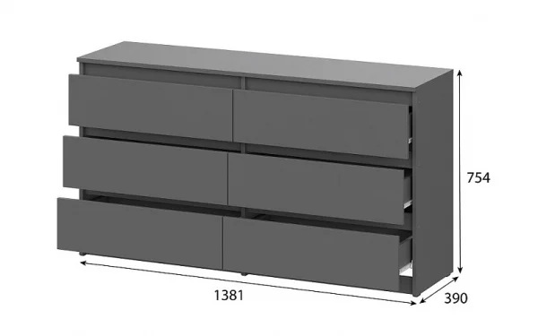 Комод с ящиками Денвер (1,38 м) графит серый Комод с ящиками Денвер (1,38 м) графит серый