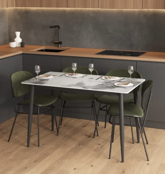 Обеденный стол DT-27 белый мрамор глянец