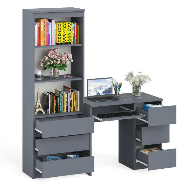 Комплект Мори Стол компьютерный МС-6 правый + Стеллаж МСТ 600.3 графит