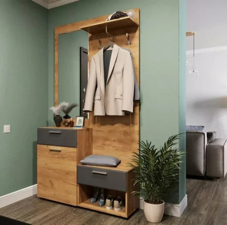 Тумба с зеркалом Сафари ТМ-002 дуб крафт золотой/графит