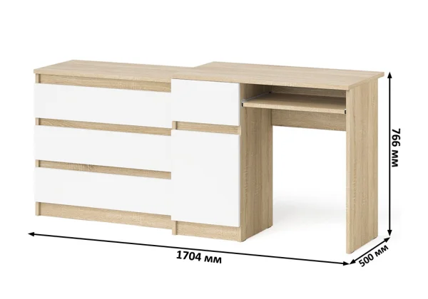 Комплект стол компьютерный МС-1 левый + Комод 800.1 дуб сонома/белый