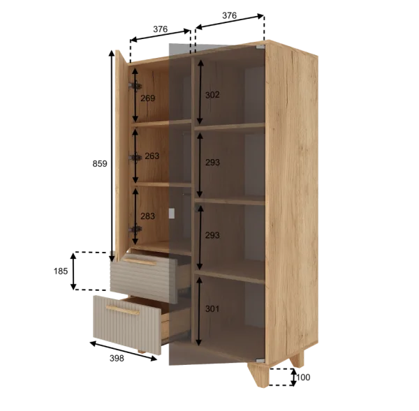 Шкаф-витрина Ньерд дуб вотан/ива пепельная