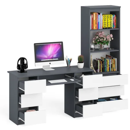 Комплект стол компьютерный МС-2 + Стеллаж МСТ 600.3 графит/белый