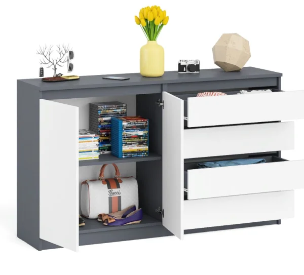 Комод широкий четыре ящика и две дверки МК 1600.1 графит/белый Комод широкий четыре ящика и две дверки МК 1600.1 графит/белый