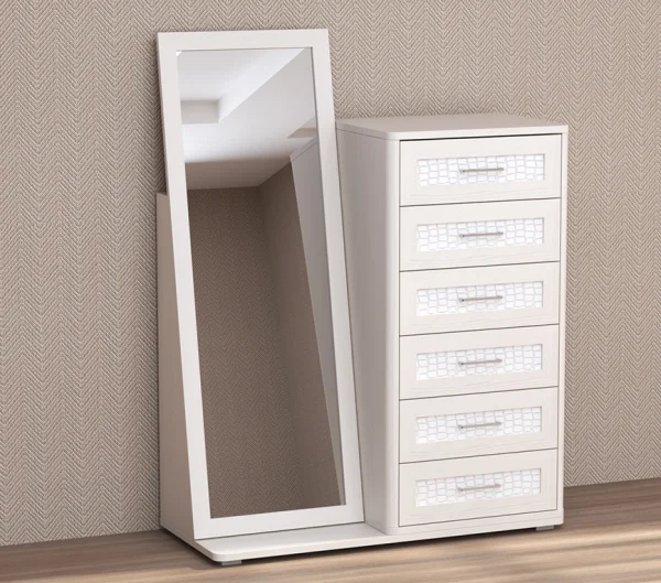 Комод 6 ящиков с зеркалом Кэт-4 бодега/caiman белый Комод 6 ящиков с зеркалом Кэт-4 бодега/caiman белый