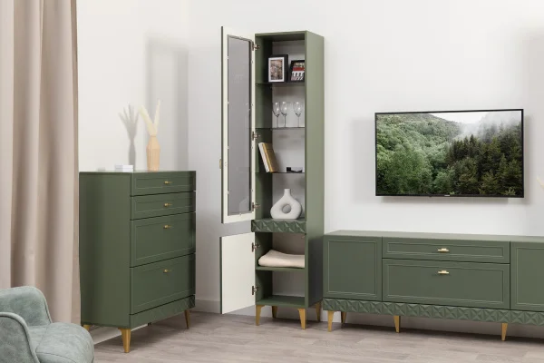 Шкаф-витрина Марион 16.397.01 дымчатый зеленый/олива шагрень