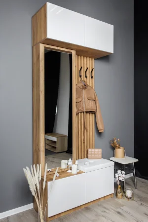 Прихожая Бостон дуб крафт золотой/белый глянец