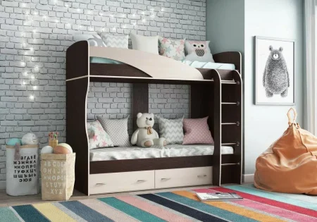 Кровать 2-х ярусная Мийа венге/дуб молочный Кровать 2-х ярусная Мийа венге/дуб молочный