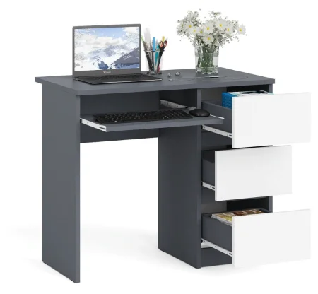 Стол компьютерный три ящика МС-6 графит/белый (правый)