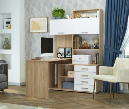 Стол компьютерный ПКС-11 дуб сонома/белый глянец