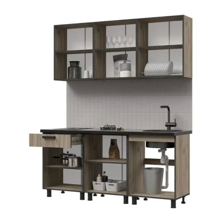 Кухня Эдинбург 1.8 железный камень/дуб крафт серый