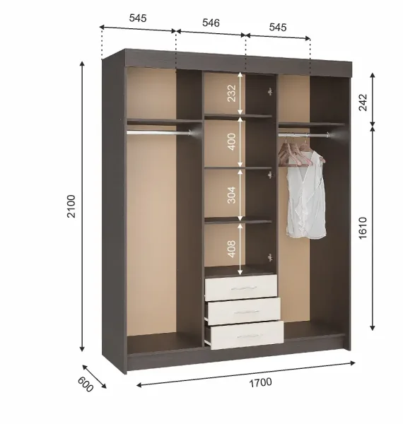 Шкаф-купе Фортуна дуб крафт серый