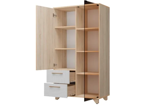 Стеллаж Копенгаген со стеклом дуб сонома/белый матовый