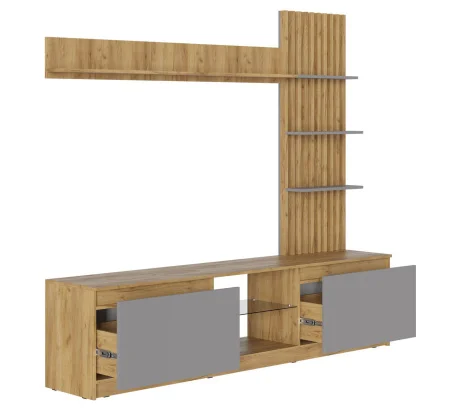 Стенка Бостон НМ-001 дуб крафт золотой/серый шифер