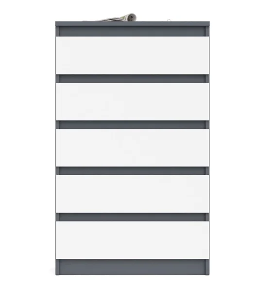 Узкий комод пять ящиков МК 700.5 графит/белый Узкий комод пять ящиков МК 700.5 графит/белый